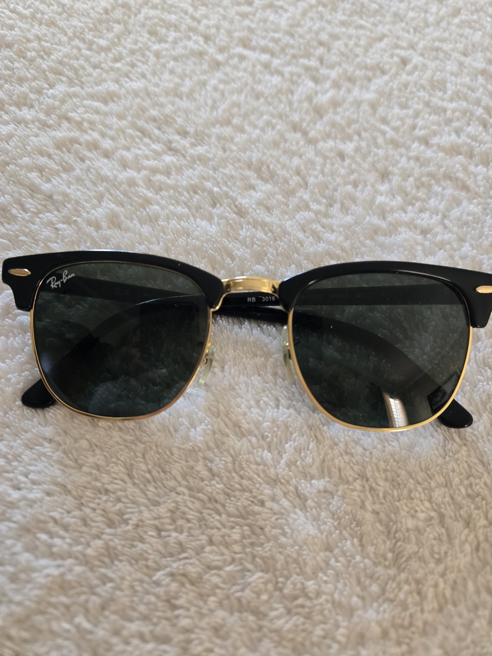 Ray-Ban Black Frame with Gold Trim and Dark Green Lenses Sunglasses